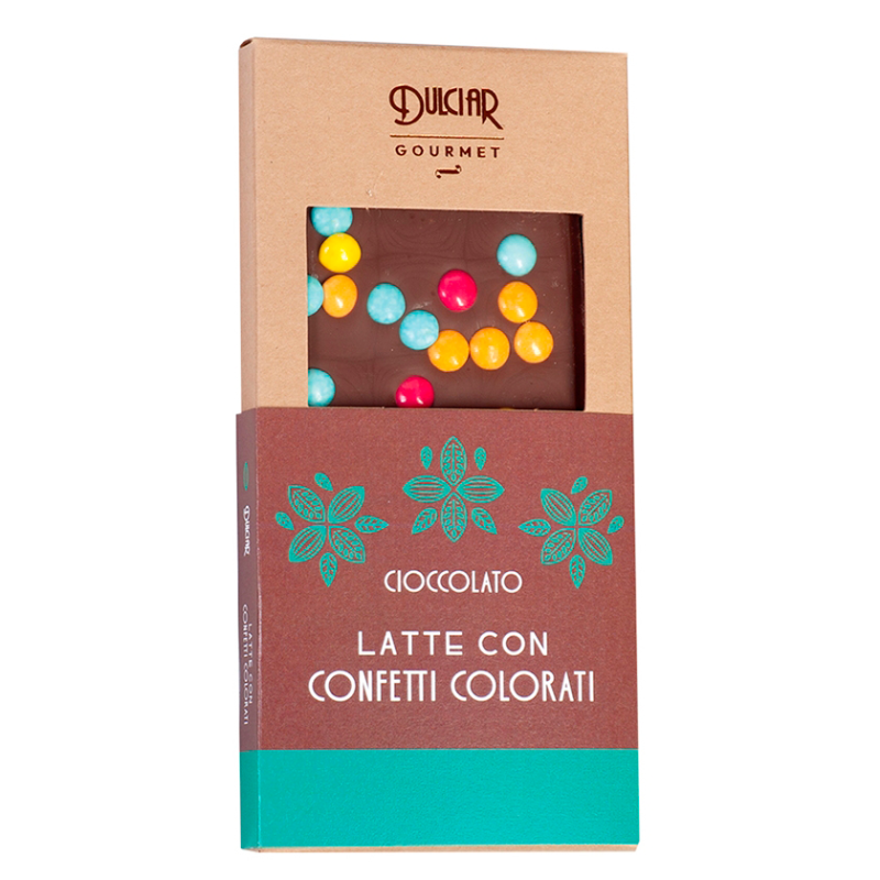 Tavoletta Cioccolato al Latte con Confetti Colorati 100g | Dulciar