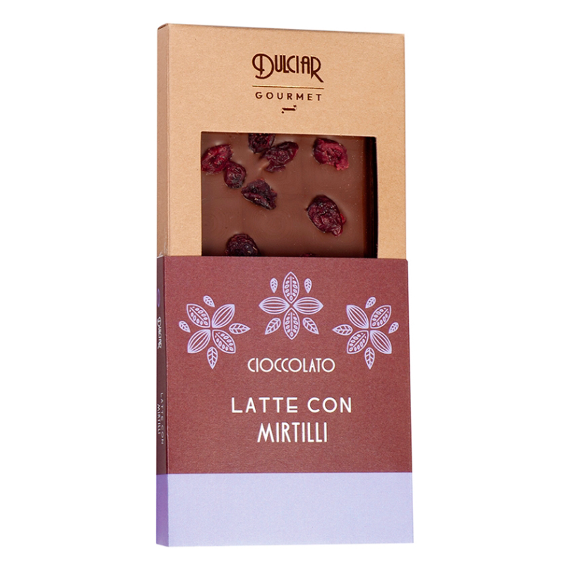 Tavoletta Gourmet Cioccolato al Latte con Mirtilli 100g | Dulciar